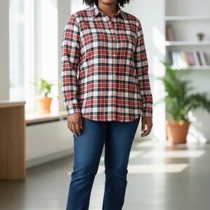 Banana Republic Red and Black Plaid Button-Down Shirt